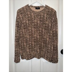 MONROW Women's Animal Print Blouse Brown Long sleeve Oversized XS USA